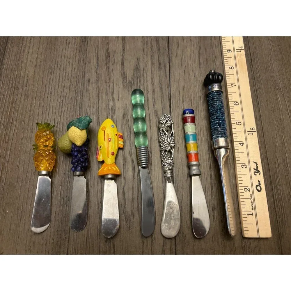 Set Of 7 Handcrafted Decorative Cheese Spreaders With Unique Handles